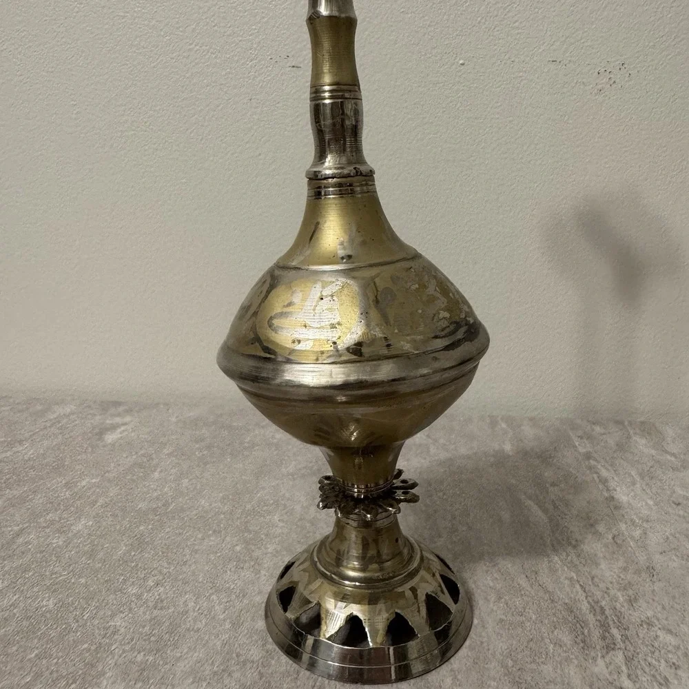 Vintage‎ Ribbed Perfume Rose Water Sprinkler Bottle Brass Ceremony Ritual